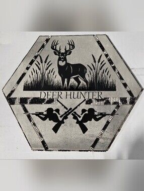 Deer Hunters Hexagon Plaque Highlighted With Rhinestones.